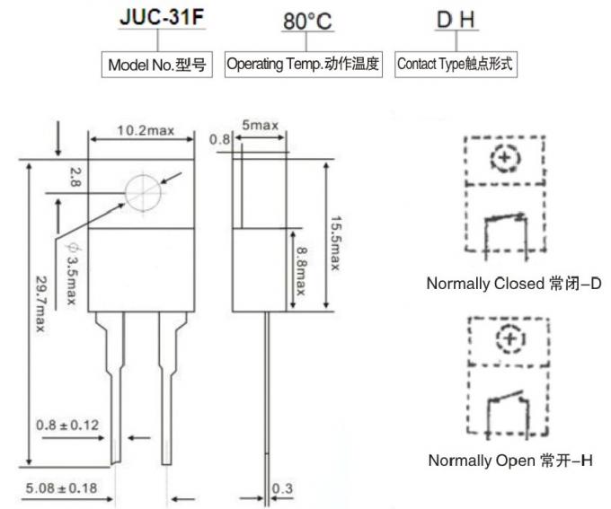 KSD01F Thermal Cutoff Switch , Touch Type Thermal Cut Out Switch