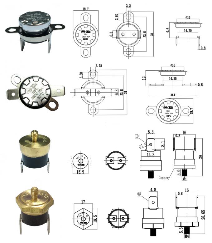 Auto Reset Ceramic KSD301 Thermal Cutout Switch